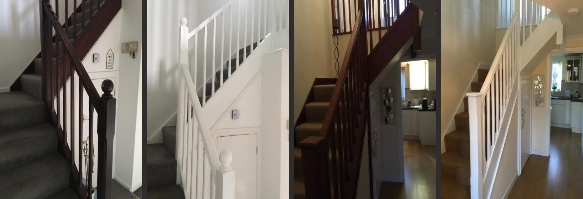 Staircases brown then transformed by white paint